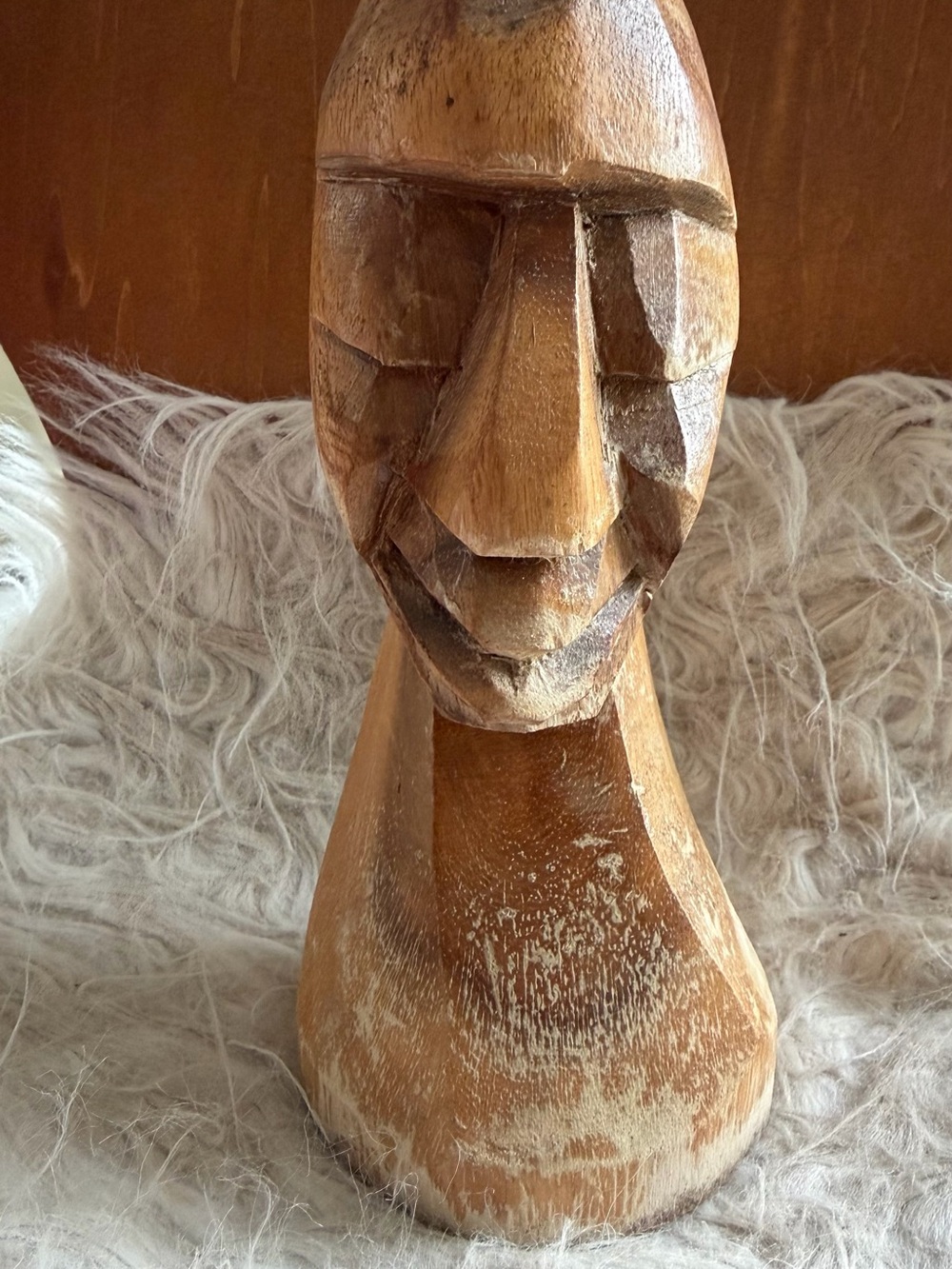 Hand-Carved vintage Wooden Bust Sculpture - Natural Brown